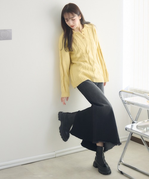 RU.TI.LE(ルチル)の「【RU.TI.LE】ボタンアップ衿付きニット(ニット/セーター・レディース・イエロー/アイボリー・MEDIUM)」の11枚目の写真