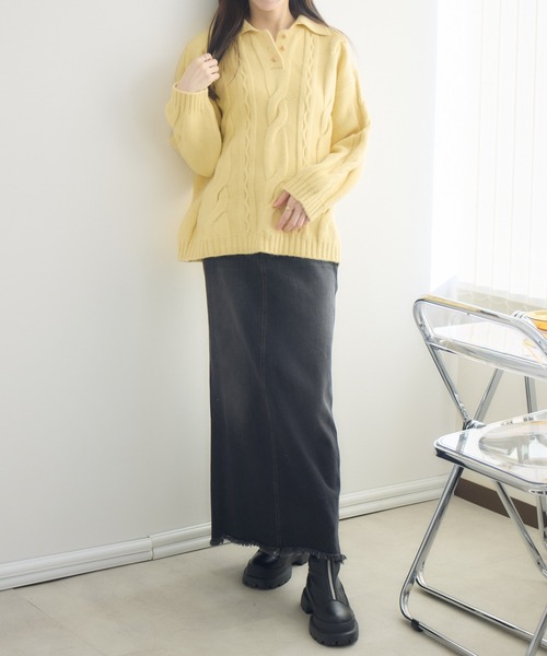 RU.TI.LE(ルチル)の「【RU.TI.LE】ボタンアップ衿付きニット(ニット/セーター・レディース・イエロー/アイボリー・MEDIUM)」の12枚目の写真