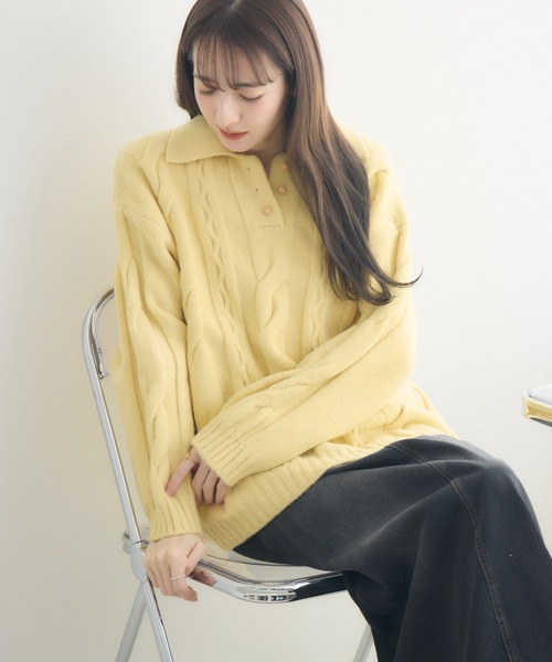 RU.TI.LE(ルチル)の「【RU.TI.LE】ボタンアップ衿付きニット(ニット/セーター・レディース・イエロー/アイボリー・MEDIUM)」の14枚目の写真