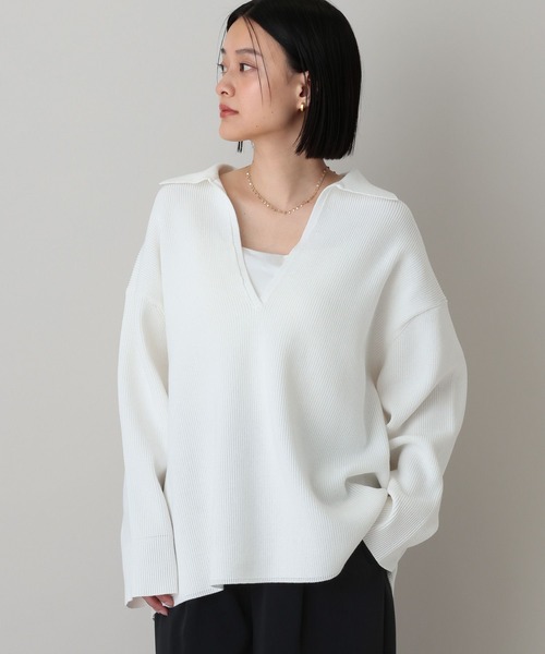 A part by（アパートバイ）の「エリツキユルプルオーバー（ニット/セーター・レディース・オフホワイト/グリーン系その他4/ネイビー・FREE）」の2枚目の写真