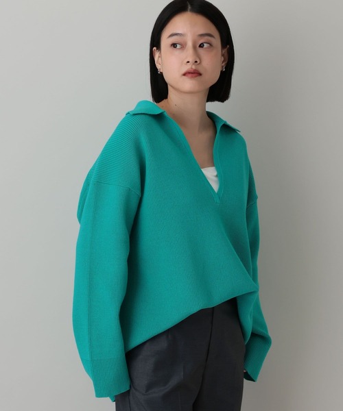 A part by（アパートバイ）の「エリツキユルプルオーバー（ニット/セーター・レディース・オフホワイト/グリーン系その他4/ネイビー・FREE）」の3枚目の写真