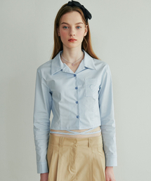 Ribbon Crop Shirt - SKY BLUE