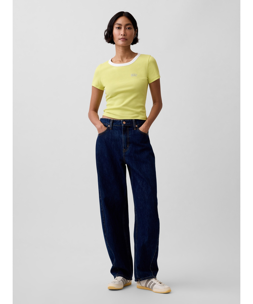 GAP(ギャップ)の「リブ GAPロゴ 半袖チビTシャツ(Tシャツ/カットソー・レディース・ピンク/ホワイト/ベージュ/ブラック/ブルー/イエロー・XS/XXS/S/M/L/XL)」の17枚目の写真