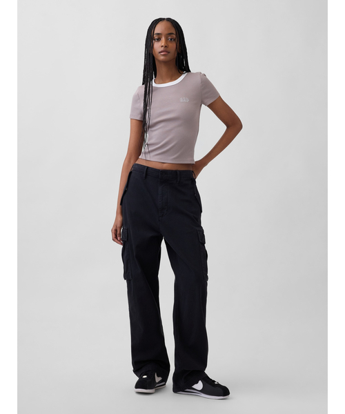 GAP(ギャップ)の「リブ GAPロゴ 半袖チビTシャツ(Tシャツ/カットソー・レディース・ピンク/ホワイト/ベージュ/ブラック/ブルー/イエロー・XS/XXS/S/M/L/XL)」の18枚目の写真