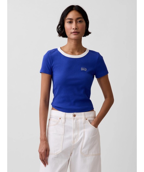 GAP(ギャップ)の「リブ GAPロゴ 半袖チビTシャツ(Tシャツ/カットソー・レディース・ピンク/ホワイト/ベージュ/ブラック/ブルー/イエロー・XS/XXS/S/M/L/XL)」の5枚目の写真