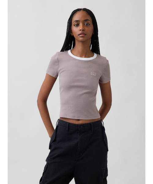 GAP(ギャップ)の「リブ GAPロゴ 半袖チビTシャツ(Tシャツ/カットソー・レディース・ピンク/ホワイト/ベージュ/ブラック/ブルー/イエロー・XS/XXS/S/M/L/XL)」の20枚目の写真