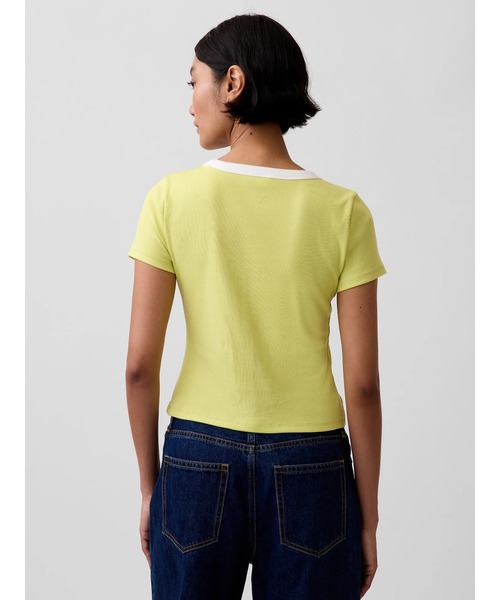 GAP(ギャップ)の「リブ GAPロゴ 半袖チビTシャツ(Tシャツ/カットソー・レディース・ピンク/ホワイト/ベージュ/ブラック/ブルー/イエロー・XS/XXS/S/M/L/XL)」の11枚目の写真