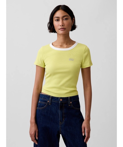 GAP(ギャップ)の「リブ GAPロゴ 半袖チビTシャツ(Tシャツ/カットソー・レディース・ピンク/ホワイト/ベージュ/ブラック/ブルー/イエロー・XS/XXS/S/M/L/XL)」の12枚目の写真