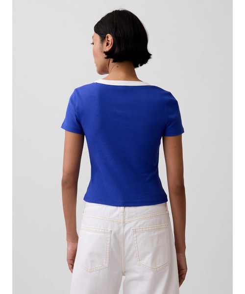 GAP(ギャップ)の「リブ GAPロゴ 半袖チビTシャツ(Tシャツ/カットソー・レディース・ピンク/ホワイト/ベージュ/ブラック/ブルー/イエロー・XS/XXS/S/M/L/XL)」の8枚目の写真