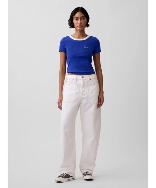GAP(ギャップ)の「リブ GAPロゴ 半袖チビTシャツ(Tシャツ/カットソー・レディース・ピンク/ホワイト/ベージュ/ブラック/ブルー/イエロー・XS/XXS/S/M/L/XL)」の9枚目の写真