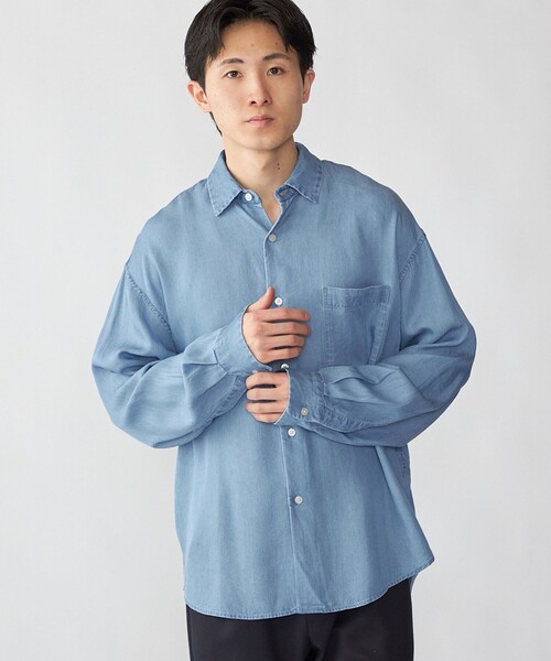 City Ambient Products（シティアンビエントプロダクツ）の「City Ambient Products: レギュラー ドレープ デニム ロング スリーブ シャツ（シャツ/ブラウス・メンズ・グレー/ライトブルー・LARGE/MEDIUM/SMALL）」の15枚目の写真
