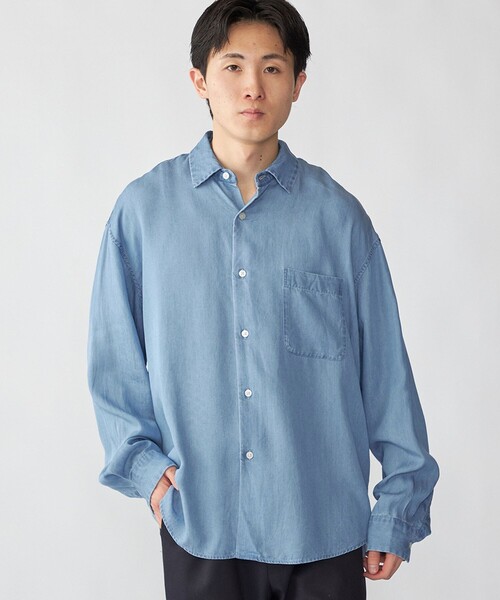 City Ambient Products（シティアンビエントプロダクツ）の「City Ambient Products: レギュラー ドレープ デニム ロング スリーブ シャツ（シャツ/ブラウス・メンズ・グレー/ライトブルー・LARGE/MEDIUM/SMALL）」の14枚目の写真
