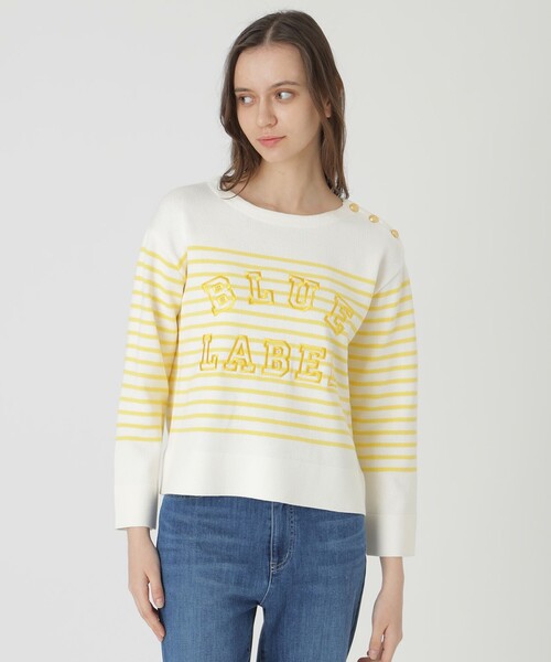 BLUE LABEL CRESTBRIDGE（ブルーレーベルクレストブリッジ）の「ロゴボーダーニットプルオーバー（ニット/セーター・レディース・イエロー/レッド系その他/ダークネイビー・38）」の3枚目の写真