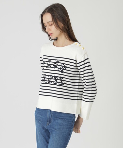 BLUE LABEL CRESTBRIDGE（ブルーレーベルクレストブリッジ）の「ロゴボーダーニットプルオーバー（ニット/セーター・レディース・イエロー/レッド系その他/ダークネイビー・38）」の2枚目の写真