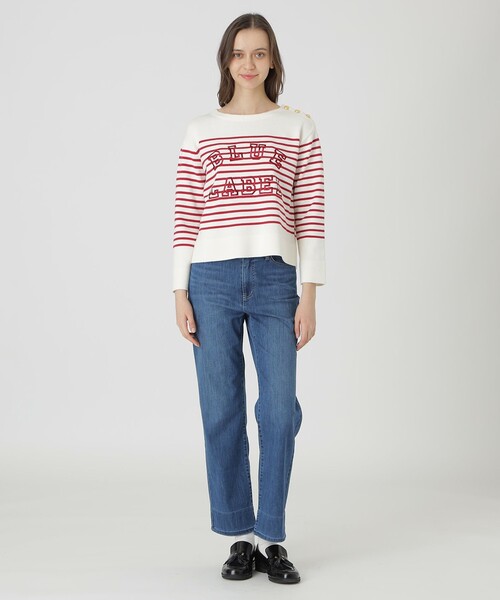 BLUE LABEL CRESTBRIDGE（ブルーレーベルクレストブリッジ）の「ロゴボーダーニットプルオーバー（ニット/セーター・レディース・イエロー/レッド系その他/ダークネイビー・38）」の4枚目の写真