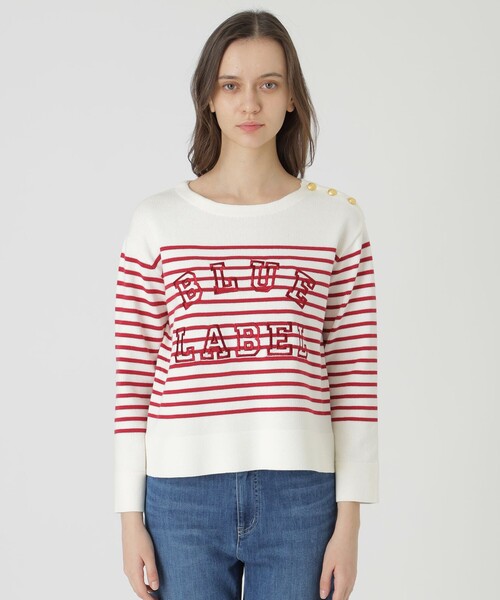 BLUE LABEL CRESTBRIDGE（ブルーレーベルクレストブリッジ）の「ロゴボーダーニットプルオーバー（ニット/セーター・レディース・イエロー/レッド系その他/ダークネイビー・38）」の5枚目の写真