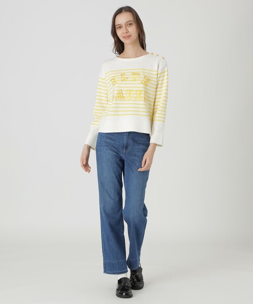 BLUE LABEL CRESTBRIDGE（ブルーレーベルクレストブリッジ）の「ロゴボーダーニットプルオーバー（ニット/セーター・レディース・イエロー/レッド系その他/ダークネイビー・38）」の18枚目の写真