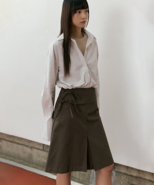 REORG(リオルグ)の「REF DOUBLE RIBBON SKIRT ASH BROWN(スカート・レディース・その他・S/M)」の1枚目の写真