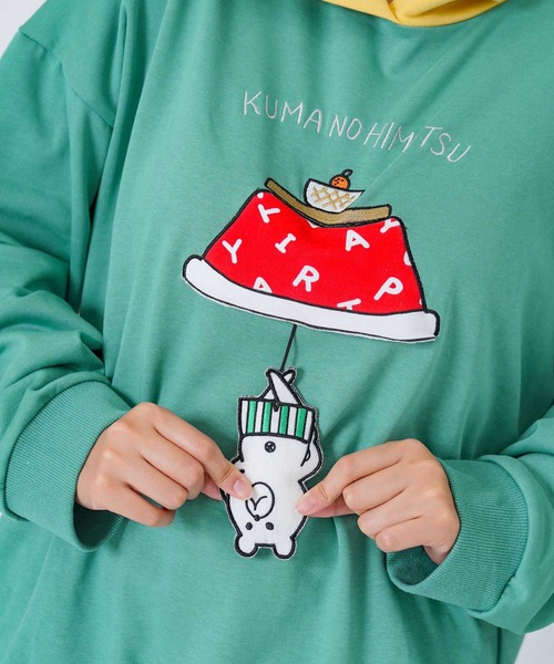 ScoLar Parity(スカラーパリティ)の「353142:ぐうたらの極み こたつクマフード付きプルオーバー(Tシャツ/カットソー・レディース・マスタード/グリーン/ブラック/アイボリー・M)」の8枚目の写真