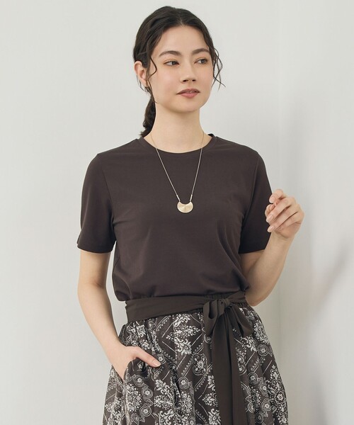 自由区(ジユウク)の「ハイカウント Tシャツ(Tシャツ/カットソー・レディース・アイボリー系/ダークブラウン系・38/40)」の2枚目の写真