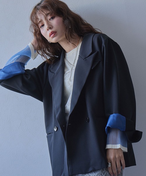 bohmal(ボマール)の「ダブルボタンオーバーサイズジャケット【セットアップ対応】(その他アウター・レディース・グレイッシュベージュ/ブラック・FREE)」の5枚目の写真