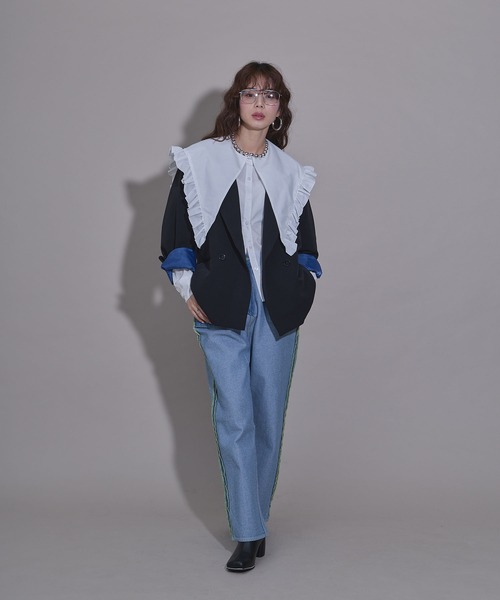 bohmal(ボマール)の「ダブルボタンオーバーサイズジャケット【セットアップ対応】(その他アウター・レディース・グレイッシュベージュ/ブラック・FREE)」の12枚目の写真