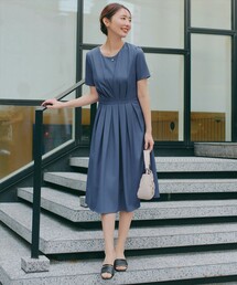 【おのののかさん着用】半袖&長袖選べる袖丈・タックフレアワンピース