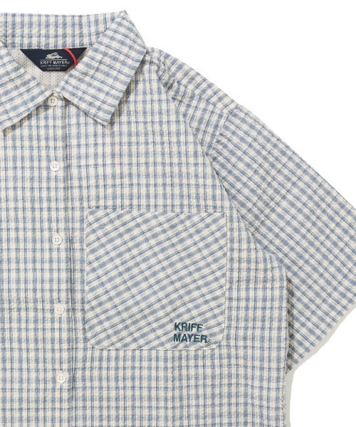 KRIFF MAYER Lady's Collection(クリフメイヤーレディースコレクション)の「【ベンチレーション付き】シアサッカードロストチェックシャツ(シャツ/ブラウス・レディース・ブラック/オフホワイト/ネイビー/オレンジ・MEDIUM/LARGE)」の3枚目の写真