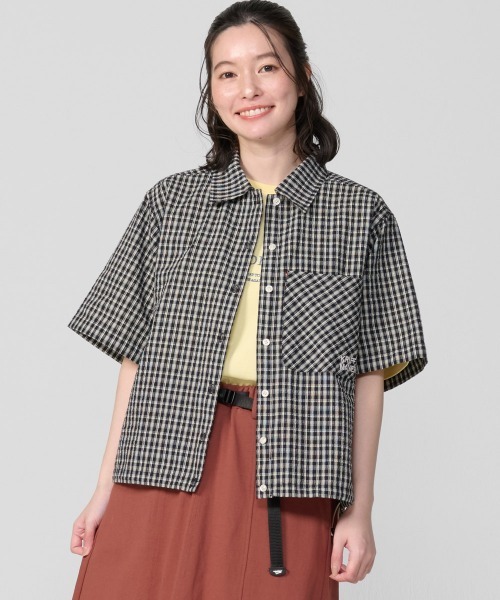 KRIFF MAYER Lady's Collection(クリフメイヤーレディースコレクション)の「【ベンチレーション付き】シアサッカードロストチェックシャツ(シャツ/ブラウス・レディース・ブラック/オフホワイト/ネイビー/オレンジ・MEDIUM/LARGE)」の1枚目の写真