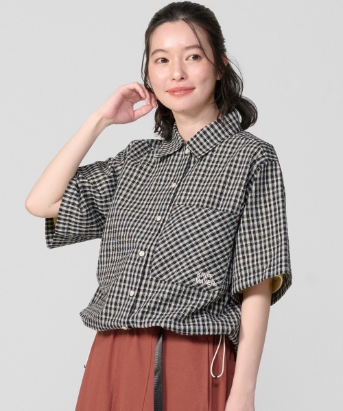KRIFF MAYER Lady's Collection(クリフメイヤーレディースコレクション)の「【ベンチレーション付き】シアサッカードロストチェックシャツ(シャツ/ブラウス・レディース・ブラック/オフホワイト/ネイビー/オレンジ・MEDIUM/LARGE)」の19枚目の写真
