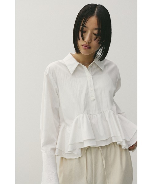 STYLEMIXER（スタイルミキサー）の「ヘムフリルシャツ（シャツ/ブラウス・レディース・サックスブルー/ネイビー/ホワイト・FREE）」の8枚目の写真