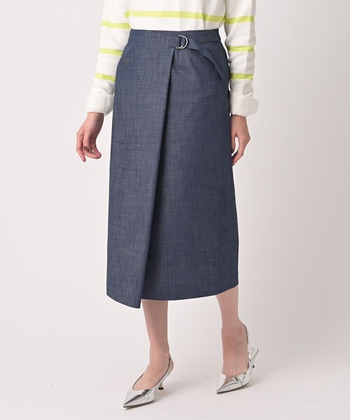 UNTITLED（アンタイトル）の「【洗える/後ろウエストゴム】デニム調シャンブレーナロースカート（スカート・レディース・ネイビー/ライトベージュ・48/46/44/42/04/03/02/01/00/50）」の10枚目の写真