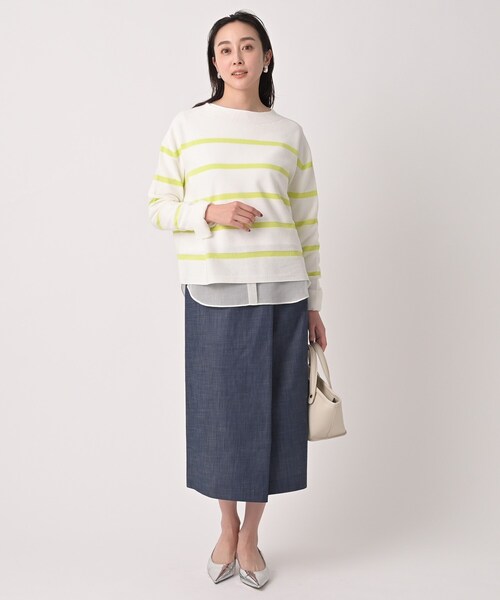 UNTITLED（アンタイトル）の「【洗える/後ろウエストゴム】デニム調シャンブレーナロースカート（スカート・レディース・ネイビー/ライトベージュ・48/46/44/42/04/03/02/01/00/50）」の11枚目の写真