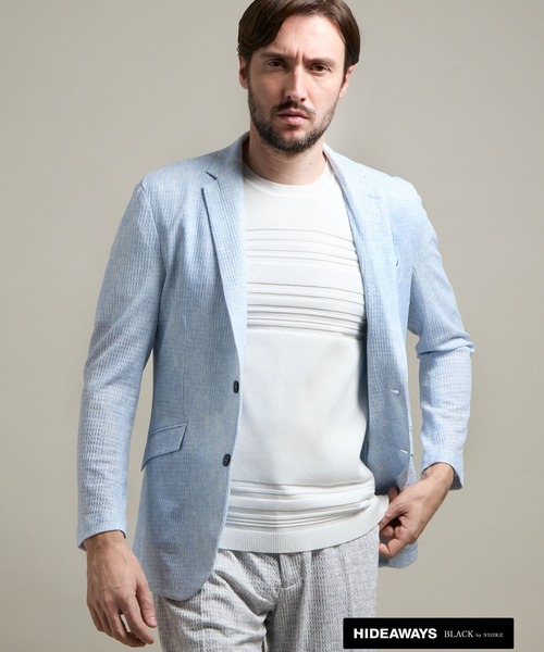 HIDEAWAYS NICOLE（ハイダウェイニコル）の「【HIDEAWAYS BLACK】シアージャガードニット2Bジャケット（テーラードジャケット・メンズ・ブラック/サックスブルー/ネイビー/ライトグレー・MEDIUM/LARGE/X-LARGE）」の4枚目の写真