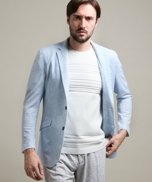 HIDEAWAYS NICOLE（ハイダウェイニコル）の「【HIDEAWAYS BLACK】シアージャガードニット2Bジャケット（テーラードジャケット・メンズ・ブラック/サックスブルー/ネイビー/ライトグレー・MEDIUM/LARGE/X-LARGE）」の9枚目の写真