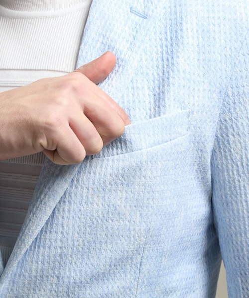 HIDEAWAYS NICOLE（ハイダウェイニコル）の「【HIDEAWAYS BLACK】シアージャガードニット2Bジャケット（テーラードジャケット・メンズ・ブラック/サックスブルー/ネイビー/ライトグレー・MEDIUM/LARGE/X-LARGE）」の14枚目の写真