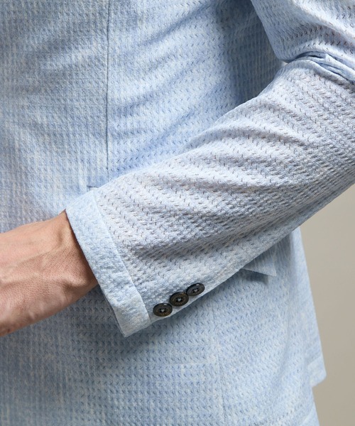 HIDEAWAYS NICOLE（ハイダウェイニコル）の「【HIDEAWAYS BLACK】シアージャガードニット2Bジャケット（テーラードジャケット・メンズ・ブラック/サックスブルー/ネイビー/ライトグレー・MEDIUM/LARGE/X-LARGE）」の16枚目の写真