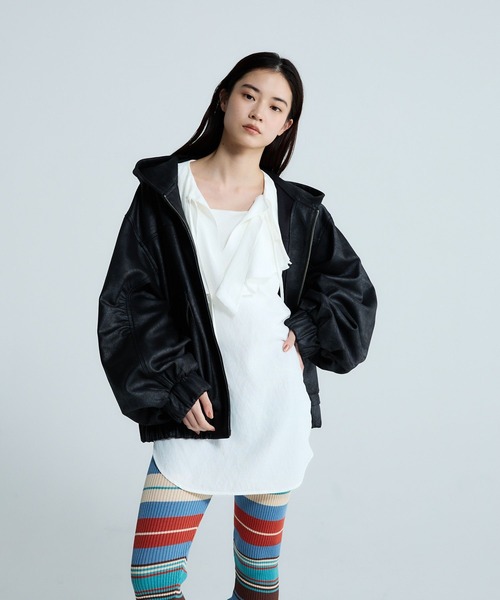 JEANASIS（ジーナシス）の「モンスターフードブルゾン/647989（ブルゾン・レディース・ブラウン/グレー系その他/ブラック/アイボリー・FREE）」の9枚目の写真