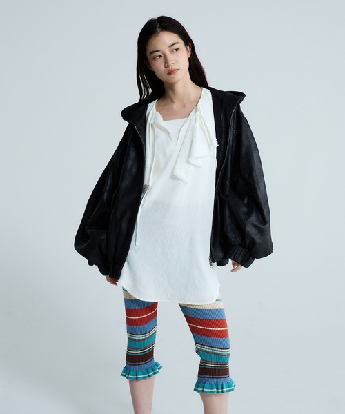 JEANASIS（ジーナシス）の「モンスターフードブルゾン/647989（ブルゾン・レディース・ブラウン/グレー系その他/ブラック/アイボリー・FREE）」の7枚目の写真