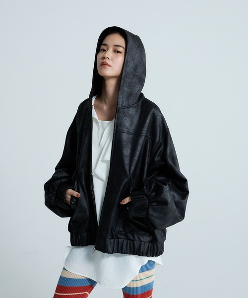 JEANASIS（ジーナシス）の「モンスターフードブルゾン/647989（ブルゾン・レディース・ブラウン/グレー系その他/ブラック/アイボリー・FREE）」の8枚目の写真