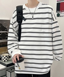 KELVIN（ケルヴァン）の「Border Relax Fit Tee ボーダーオーバーサイズTシャツ(ロンT)（Tシャツ/カットソー）」