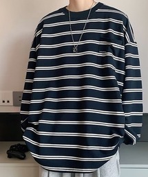 KELVIN（ケルヴァン）の「Border Relax Fit Tee ボーダーオーバーサイズTシャツ(ロンT)（Tシャツ/カットソー）」