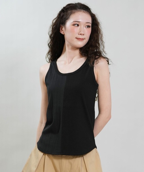 RIKKA FEMME（リッカファム）の「RIKKA FEMME/リッカファム タンクトップ リブ 切り替え RF6S-2302（タンクトップ・レディース・ホワイト/ベージュ/ブラック・FREE）」の2枚目の写真