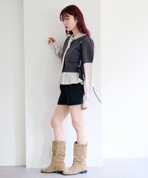 Kastane（カスタネ）の「ドッキングボウタイプルオーバー（シャツ/ブラウス・レディース・チャコールグレー/グレー/アイボリー・FREE）」の6枚目の写真