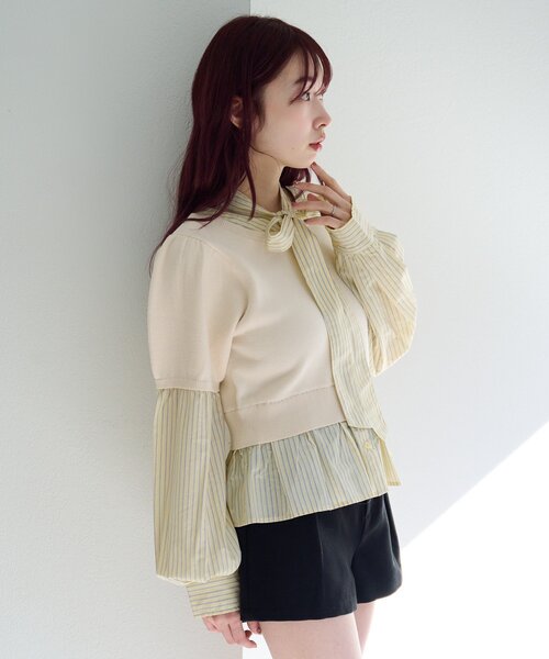 Kastane（カスタネ）の「ドッキングボウタイプルオーバー（シャツ/ブラウス・レディース・チャコールグレー/グレー/アイボリー・FREE）」の10枚目の写真