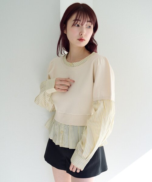 Kastane（カスタネ）の「ドッキングボウタイプルオーバー（シャツ/ブラウス・レディース・チャコールグレー/グレー/アイボリー・FREE）」の11枚目の写真