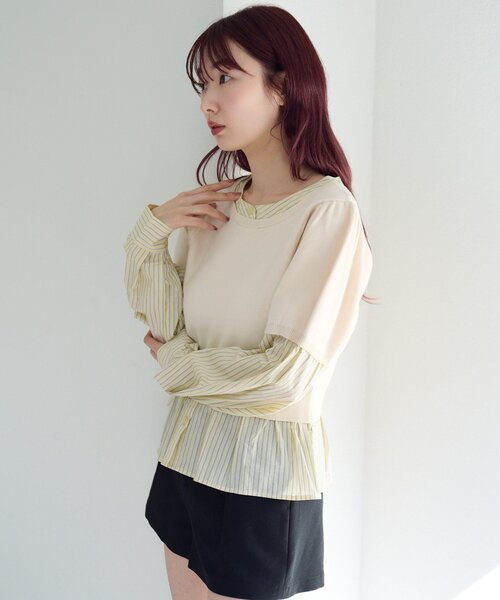 Kastane（カスタネ）の「ドッキングボウタイプルオーバー（シャツ/ブラウス・レディース・チャコールグレー/グレー/アイボリー・FREE）」の12枚目の写真