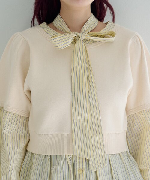 Kastane（カスタネ）の「ドッキングボウタイプルオーバー（シャツ/ブラウス・レディース・チャコールグレー/グレー/アイボリー・FREE）」の17枚目の写真