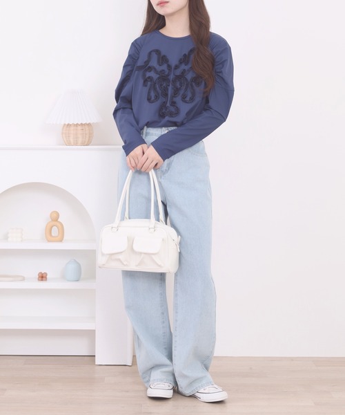 FUNALIVE(ファンアライブ)の「Abanicos オーガンテープ刺繍 プルオーバー(Tシャツ/カットソー・レディース・ネイビー/ブラック/ピンク・LL/M/L/3L)」の12枚目の写真