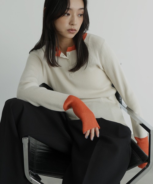 hellam(へラム)の「ラメシアーヘンリー配色ニット(ニット/セーター・レディース・ミント/ブラック/杢グレー/アイボリー・FREE)」の18枚目の写真
